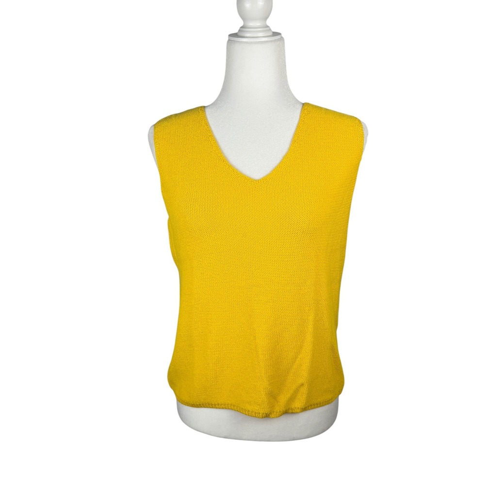 Chico's Design Sweater Vest Womens L Yellow Vintage Knit V-Neck Sleeveless Top